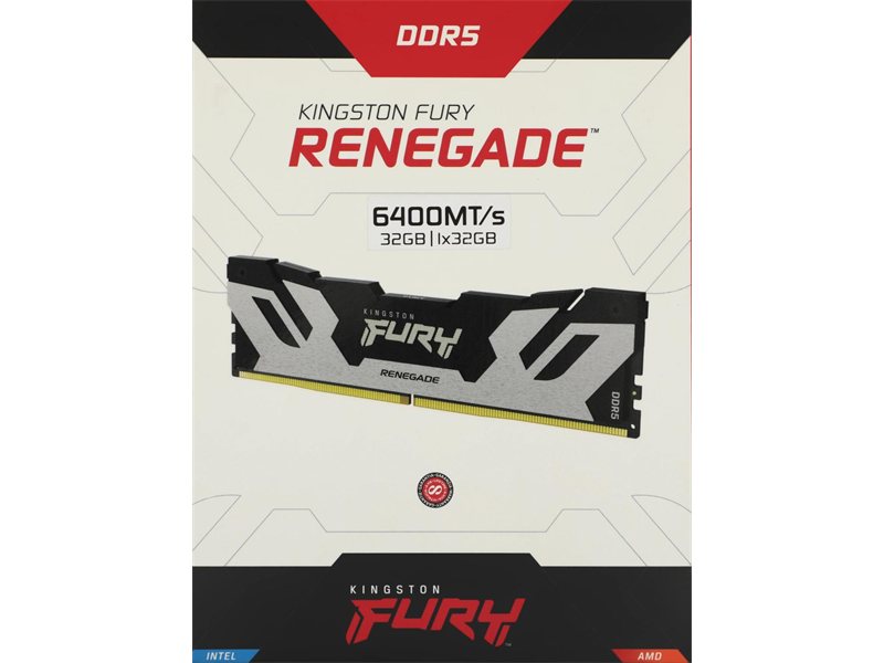 Память DDR5 32GB 6400MHz Kingston KF564C32RS-32 Fury Renegade Silver XMP RTL Gaming PC5-51200 CL32 DIMM UDIMM 288-pin 1.4В с радиатором Ret