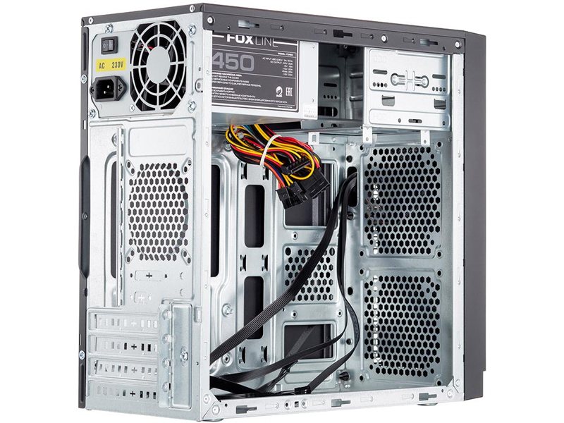 Корпус с блоком питания 450Вт./ Case Foxline FL-702, mATX, 1x5.25EXT, 1x3.5EXT, 2x3.5INT, 2xUSB3.0, HDA, w/o FAN, w/450W ATX PSU, w/1.2m EU pwr cord