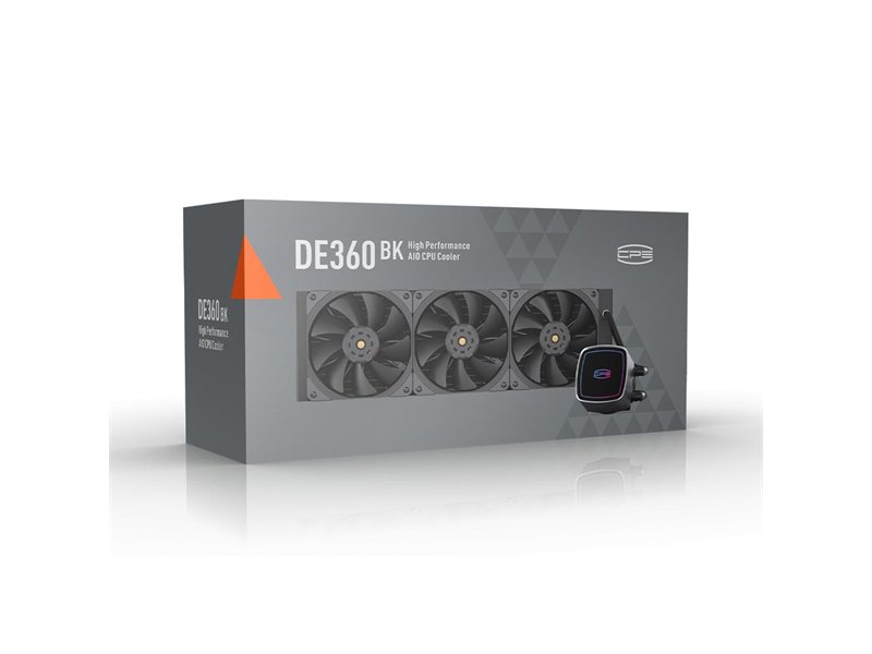 Система охлаждения/ Water Cooling System PCCooler DE360 BK (310W, 360mm, Black, ARGB Pump/ Fans: 3x120mm, 71.86CFM, 33.8dBA, 1850RPM/ Pump height 55mm, 28dBA, 3200RPM, Rad thickness 27mm/ S: 1851, 1700, 1200, 20XX, 115X, AM5, AM4)