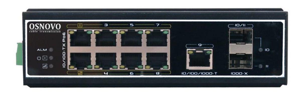 Коммутатор Osnovo SW-60812/I (L2) 8x100Мбит/с 1x1Гбит/с 2SFP 6PoE++ 300W неуправляемый