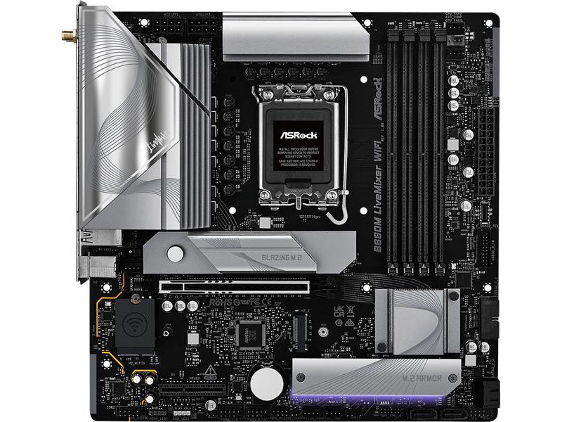 Материнская плата ASROCK B860M LIVEMIXER WIFI, LGA1851, B860, 4*DDR5, 4*SATA, 3*M.2, 6*USB 3.2, 6*USB 2.0, Type-C, 2*PCIx16, 1*M.2 (Key E), HDMI, mATX