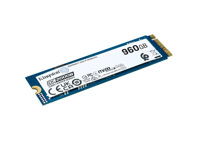 Твердотельный накопитель/ Kingston SSD DC2000B 960GB, M.2 22x80mm, NVMe, PCIe Gen 4x4, 3D TLC, R/W 7000/1300MB/s, IOPs 540 000/47 000, TBW 700, DWPD 0.4 (12 мес)