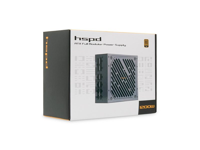 Блок питания/ Power Supply HSPD, 1200W 80+ Gold (ATX, 2.52, Full modular, 1x24(20+4)pin 600mm, 2xCPU 8(4+4)pin 700mm, 2xPCIe*2 8(6+2)pin 600+150mm, 2xSATA*3 500+150+150mm, 1xMOLEX*3 500+150+150mm , Active, 120x120mm, 150x140x86mm, APFC, OVP, OPP, SCP, UVP