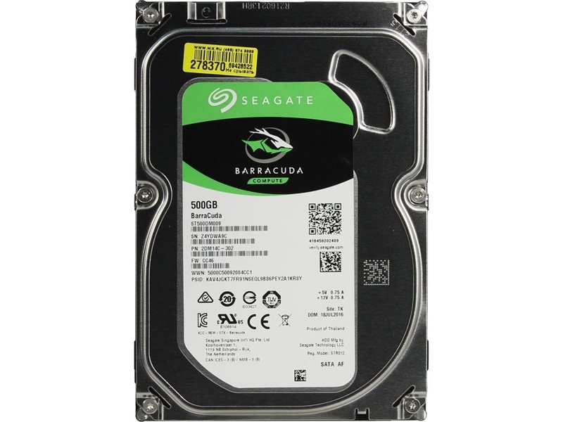 Жесткий диск Seagate Barracuda HDD 3.5" SATA 500Gb, 7200 rpm, 32Mb buffer, ST500DM009, 1 year, (analog ST500DM002) (упаковка вскрыта, диск восстановленный)