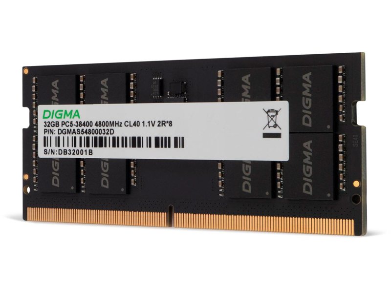 Память DDR5 32GB 4800MHz Digma DGMAS54800032D RTL PC5-38400 CL40 SO-DIMM 262-pin 1.1В dual rank Ret