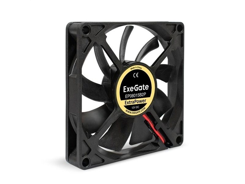 Exegate EX295237RUS Вентилятор 12В DC ExeGate ExtraPower EP08015B2P (80x80x15 мм, 2-Ball (двойной шарикоподшипник), 2pin, 2600RPM, 26dBA)