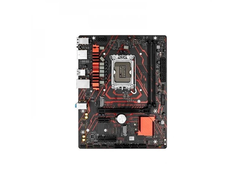 MAXSUN MS-Milestone B760M D5L V2 (Socket 1700, mATX, 2*DDR5(96Gb), DP/HDMI, 4*SATA3, 2*M.2, 1*PCIEx16/1*PCIEx4/1*PCIEx1, 4*USB 2.0, 4*USB 3.2 Gen1, LAN 1*2,5G, black-red, RTL)