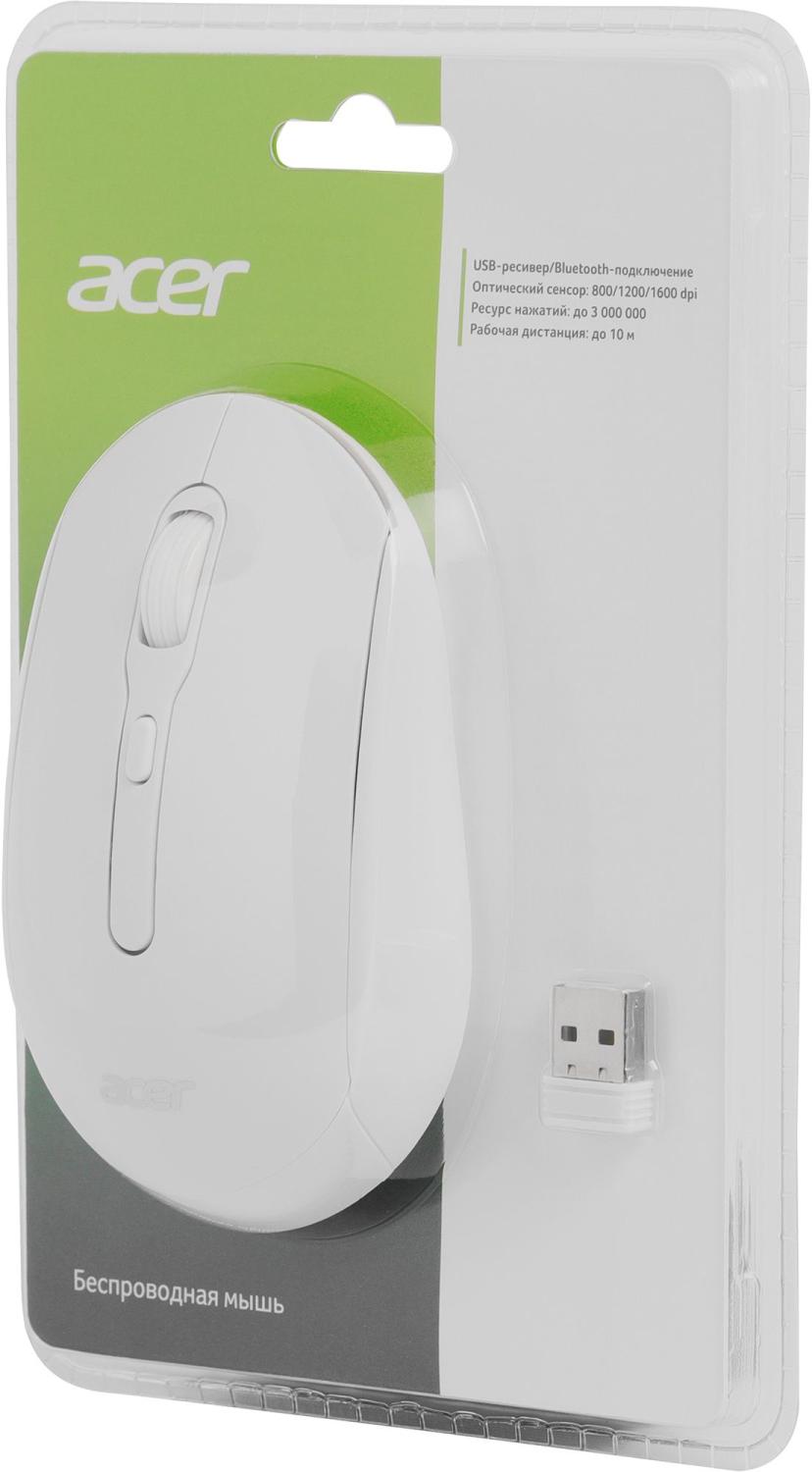 Мышь Acer OMR308 белый оптическая 1600dpi беспров. BT/Radio USB 4but (ZL.MCECC.023)