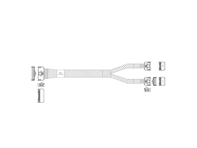 Кабель JPC P732VGB10800-1 Cable MCIO x8 74P (STRAIGHT TYPE)  -TO-  2*MCIO x4 38P (STRAIGHT TYPE) , L:80cm