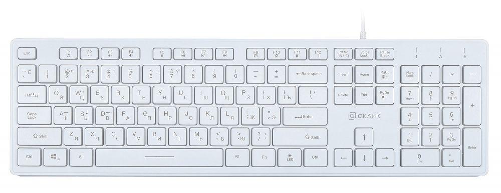 Клавиатура Оклик 550ML белый USB slim Multimedia LED (1061618) кабель 1.5м