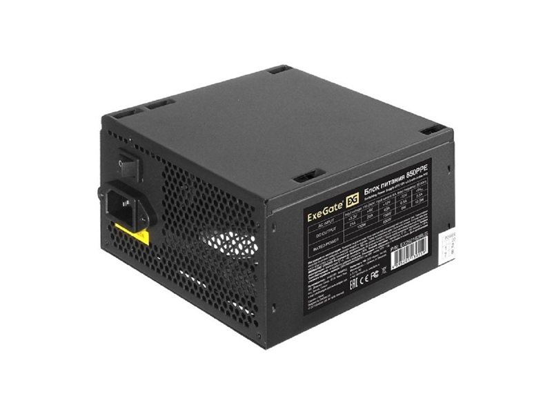 Exegate EX292162RUS Блок питания 850W ExeGate 850PPE (ATX, APFC, КПД 80% (80 PLUS), 12cm fan, 24pin, (4+4)pin, PCIe, 5xSATA, 3xIDE, FDD, black)