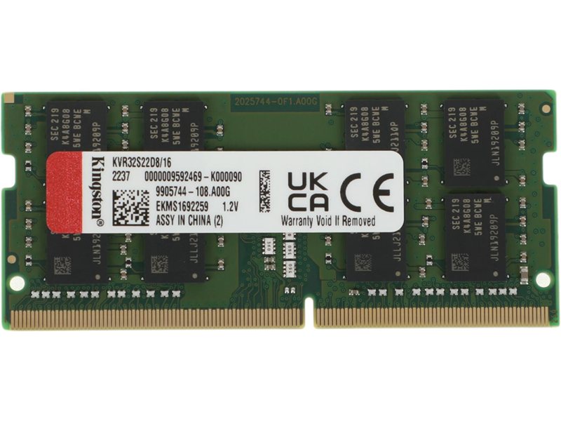 Память DDR4 16Gb 3200MHz Kingston KVR32S22D8/16 VALUERAM RTL PC4-25600 CL22 SO-DIMM 260-pin 1.2В dual rank Ret
