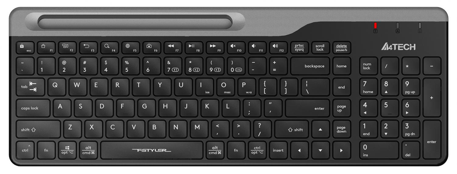 Клавиатура A4Tech FBK25 черный/серый USB беспроводная BT/Radio slim Multimedia (FBK25 BLACK)