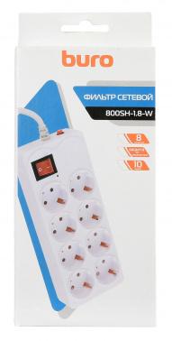 Сетевой фильтр Buro 800SH-1.8-W 1.8м (8 розеток) белый (коробка)