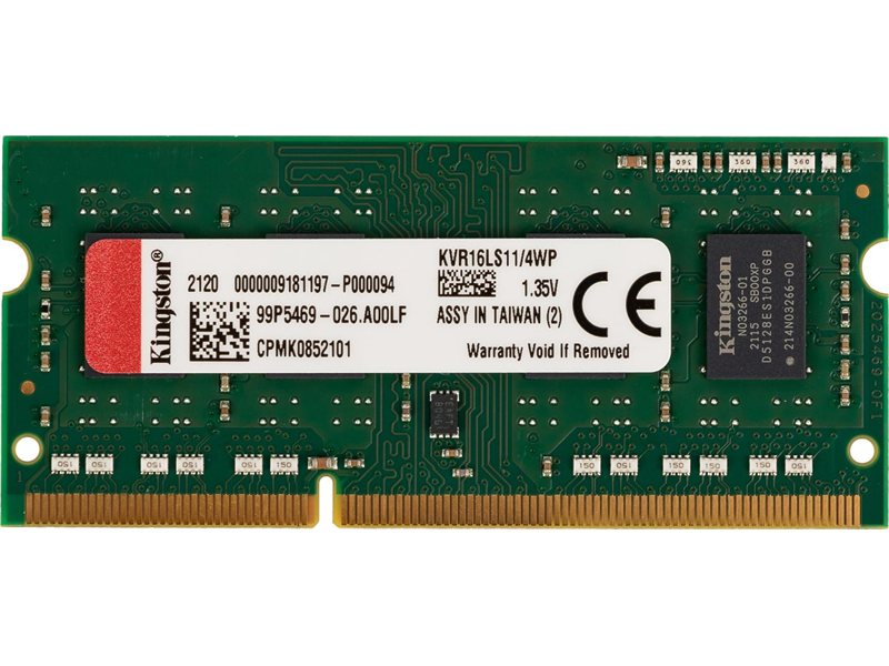 Память DDR3L 4Gb 1600MHz Kingston KVR16LS11/4WP VALUERAM RTL PC3-12800 CL11 SO-DIMM 204-pin 1.35В single rank Ret