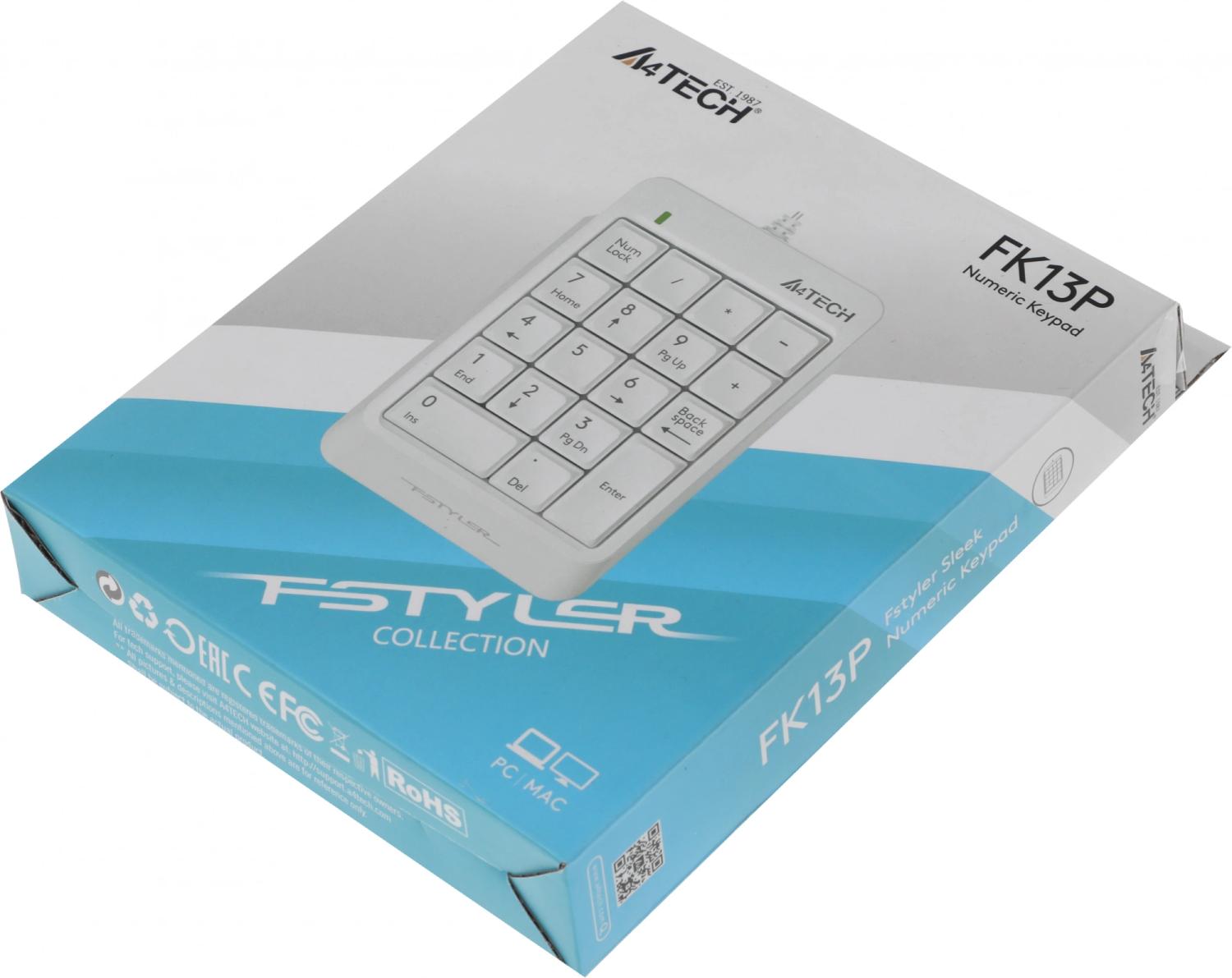 Числовой блок A4Tech FK13P белый USB slim для ноутбука (FK13P WHITE) кабель 1.5м