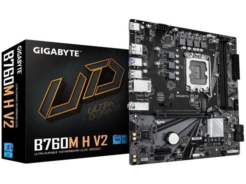 Материнская плата GIGABYTE B760M H V2, LGA1700, B760, 2*DDR5, 4*SATA, 2*M.2, 4*USB 3.2, 2*USB 2.0, 1*PCIx16, 2*PCIx1, D-Sub+HDMI, mATX
