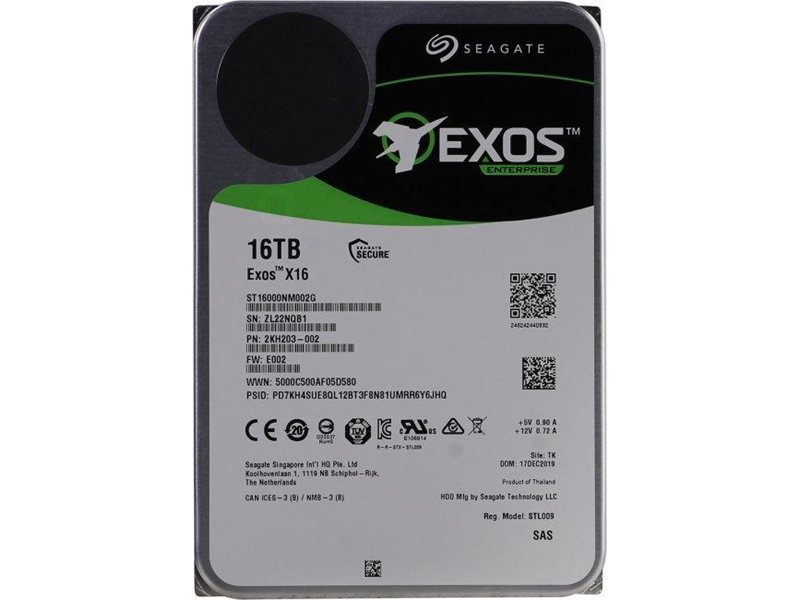 Жесткий диск/ HDD Seagate SAS 16Tb Exos X18 12Gb/s 7200 256Mb OFFICIAL RECERTIFIED 1 year warranty (replacement ST16000NM002G, MG09SCA16TE, MG08SCA16TE)
