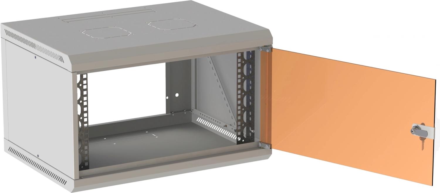 Шкаф коммутационный Suprlan ТВЛ-6U-600-350-СР (05-1060) настенный 6U 600x350мм пер.дв.стекл направл.под закл.гайки 70кг RAL 7035 285мм 13.3кг 360мм металл