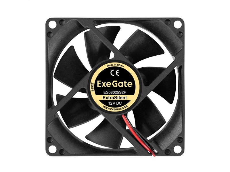 Exegate EX299875RUS Вентилятор 12В DC ExeGate ExtraSilent ES08025S2P (80x80x25 мм, Sleeve bearing (подшипник скольжения), 2pin, 1900RPM, 20dBA)
