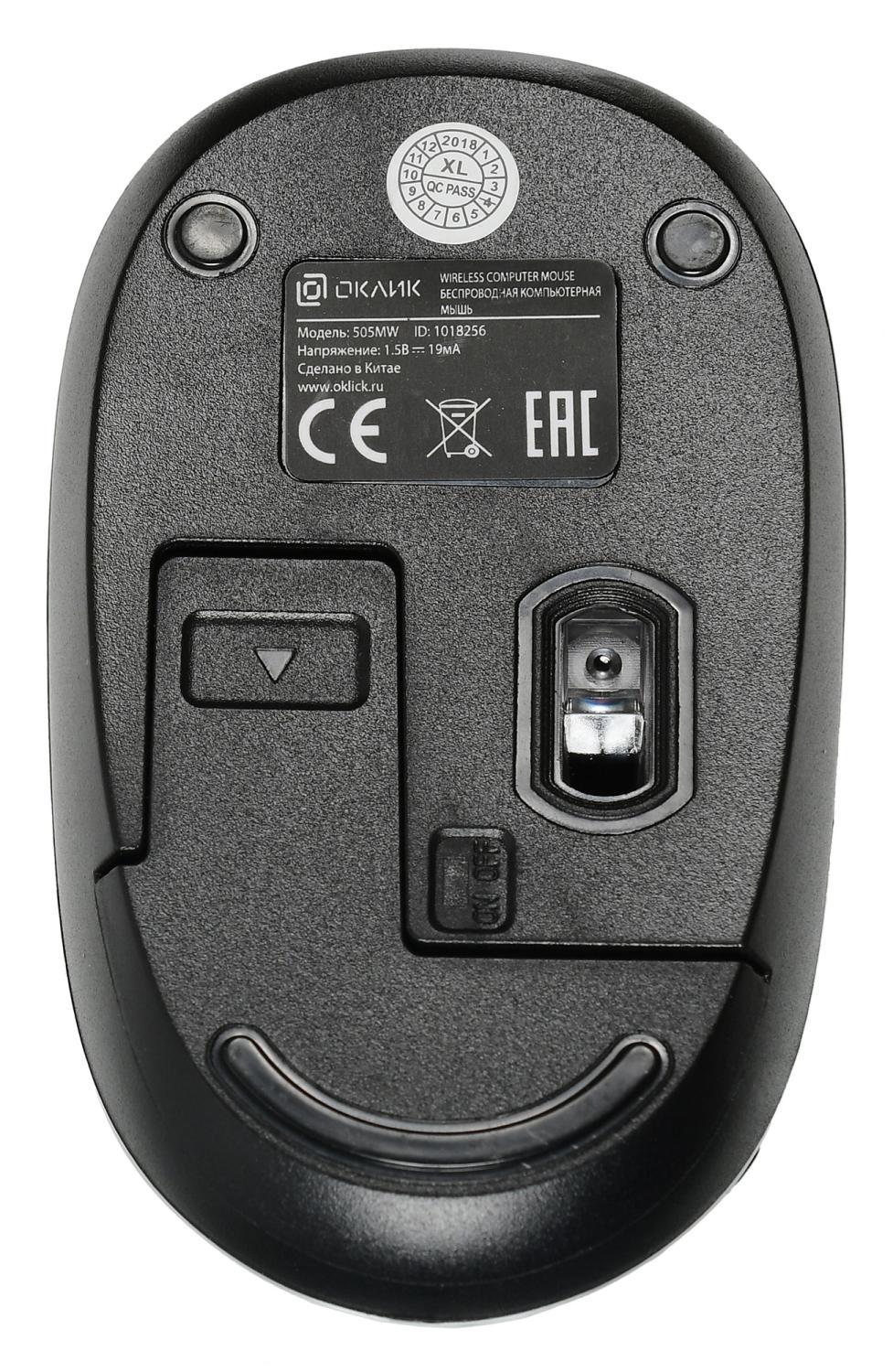 Мышь Оклик 505MW черный оптическая 1000dpi беспров. USB для ноутбука 3but (1018256)