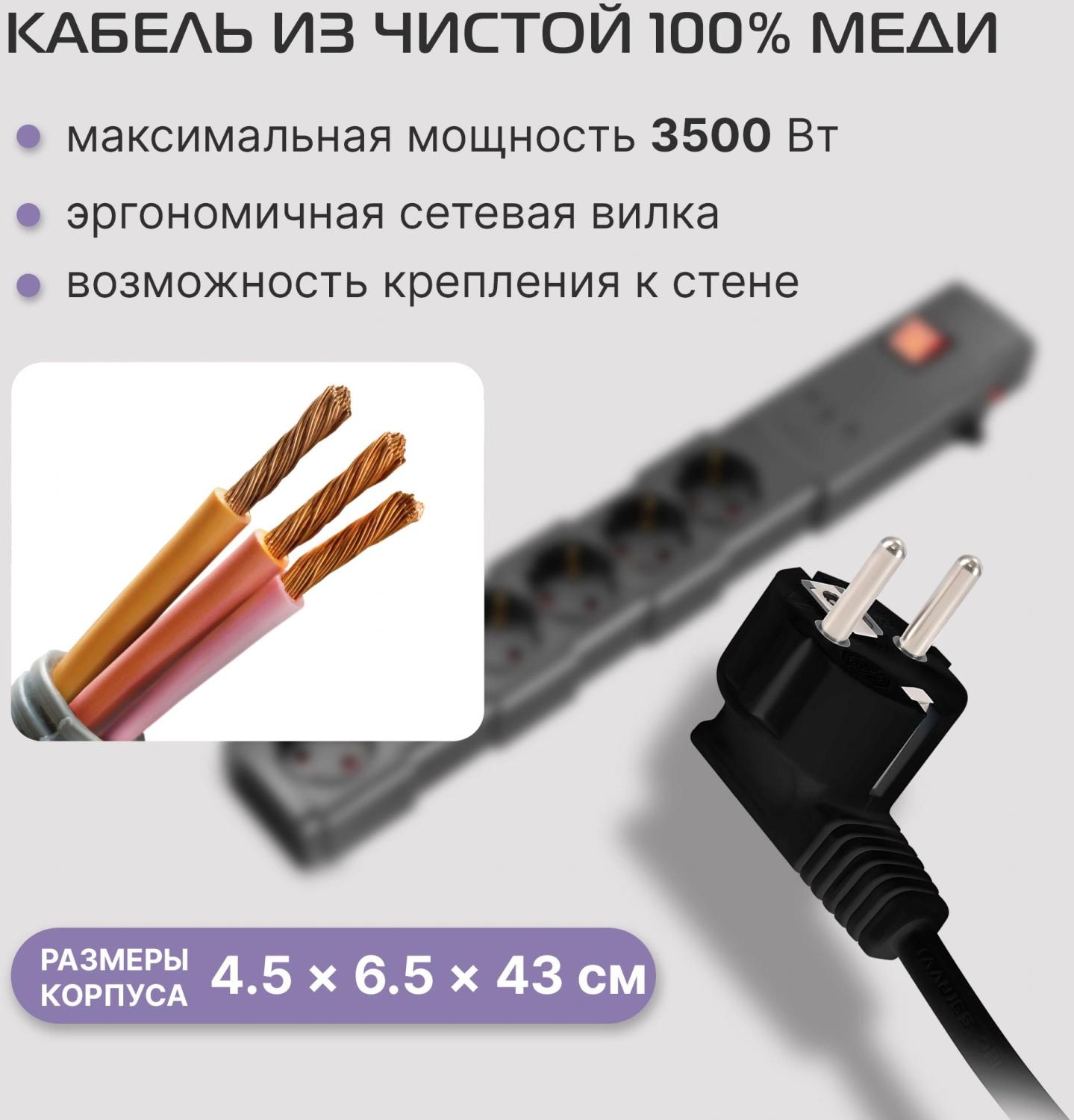 Сетевой фильтр Buro 600SPro-16-1.8-USB-G 1.8м (6 розеток) графитовый (коробка)