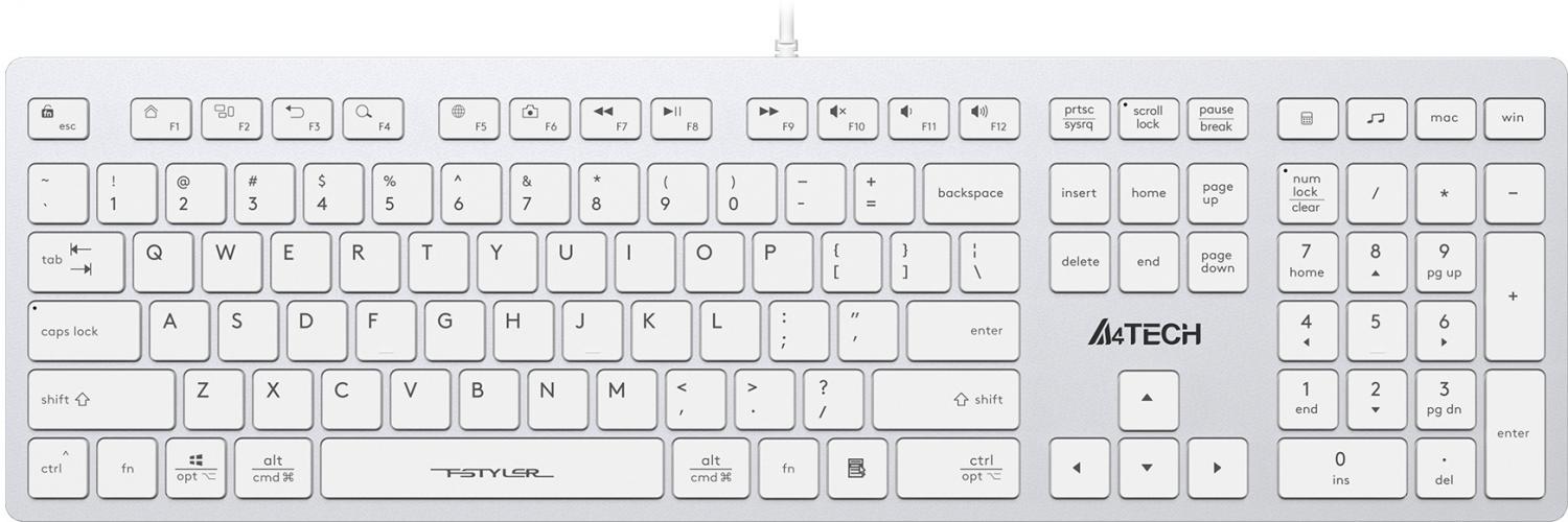Клавиатура A4Tech FX50 белый USB slim Multimedia (FX50 WHITE) кабель 1.5м