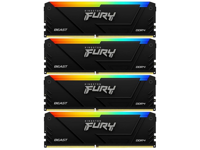 Память оперативная/ Kingston 64GB 3200MT/s DDR4 CL16 DIMM (Kit of 4) FURY Beast RGB