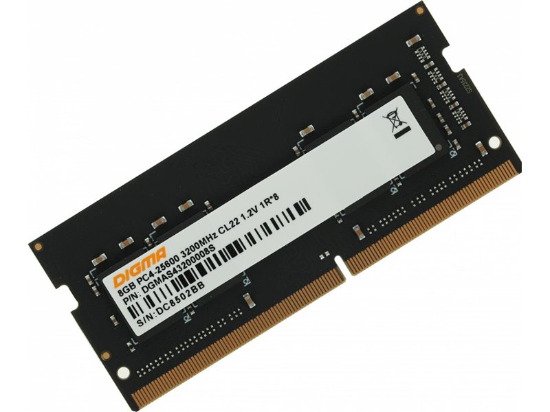 Память DDR4 8Gb 3200MHz Digma DGMAS43200008S RTL PC4-25600 CL22 SO-DIMM 260-pin 1.2В single rank Ret