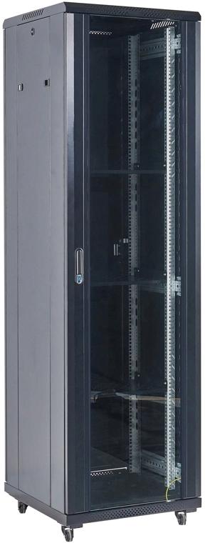 Шкаф коммутационный Rexant (04-1866-212) напольный 18U 600x600мм пер.дв.стекл 2 бок.пан. металл направл.под винты 800кг черный 46кг 230град. 987мм IP20 сталь
