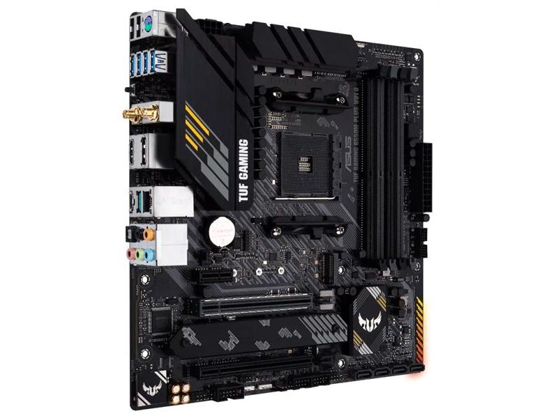 Материнская плата ASUS TUF GAMING B550M-PLUS WIFI II, Socket AM4, B550, 4*DDR4, HDMI+DP, CrossFireX, SATA3 + RAID, Audio, 2,5Gb LAN, USB 3.2*8, USB 2.0*6, COM*1 header (w/o cable) mATX ; 90MB19Y0-M0EAY0