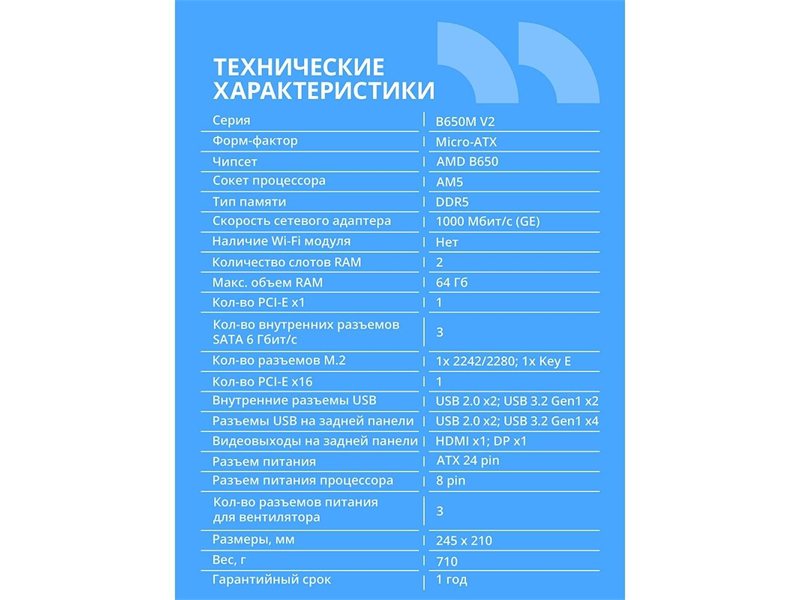 Материнская плата CBR B650M V2 { Chipset B650, Socket AM5, 2*DDR5, mATX, DP+HDMI, 1*PCIEx16,1*PCIEx1,1*M.2 NVME, 3*SATA3, 2*USB 2.0 + 4*USB3.2, LAN 1Gb}