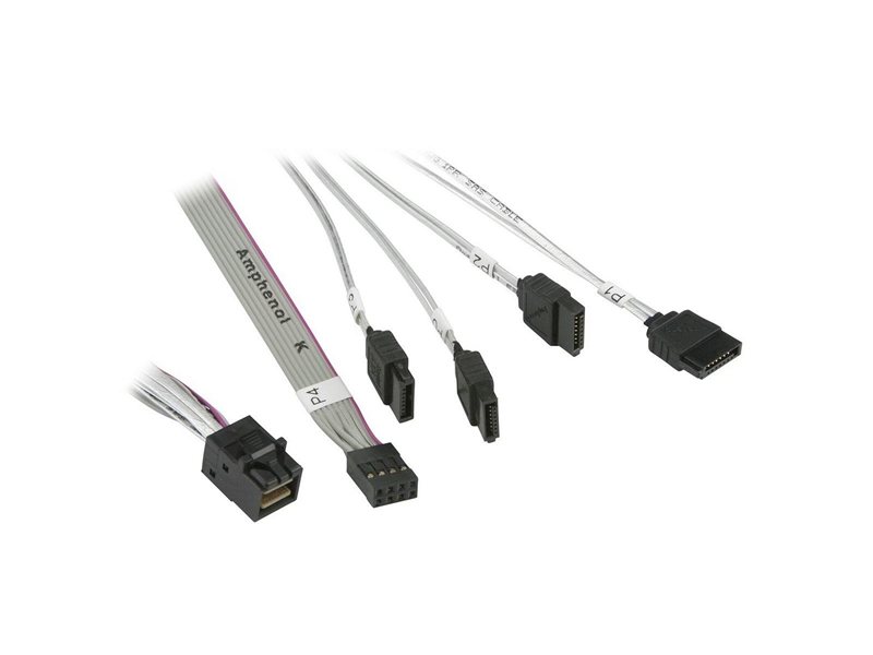 Кабель SuperMicro CBL-SAST-0631 Internal Reverse Breakout Cross-Over MINI SAS HD - 4 SATA, 55 см, 30AWG, 12Gb/s