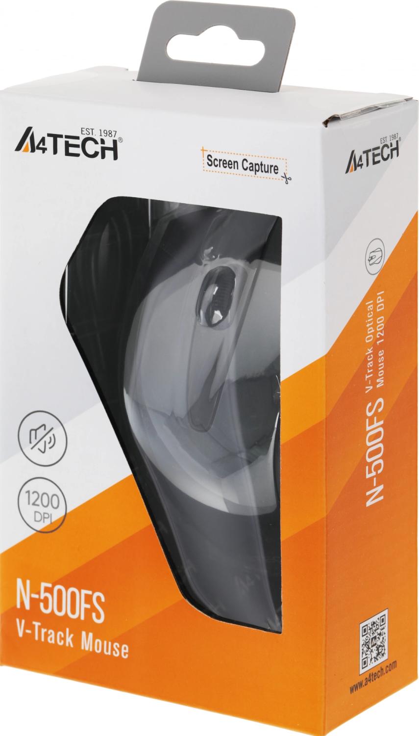 Мышь A4Tech V-Track Padless N-500FS черный оптическая 1200dpi silent USB 3but