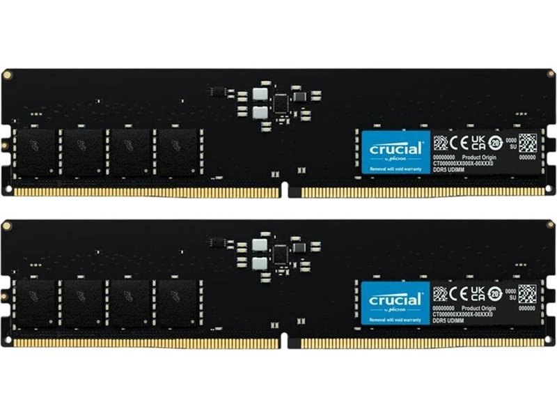 Оперативная память Crucial by Micron  DDR5-5600   64GB Kit (2x32GB)  UDIMM CL46 Black 1.1V, 1 Year Warrаnty