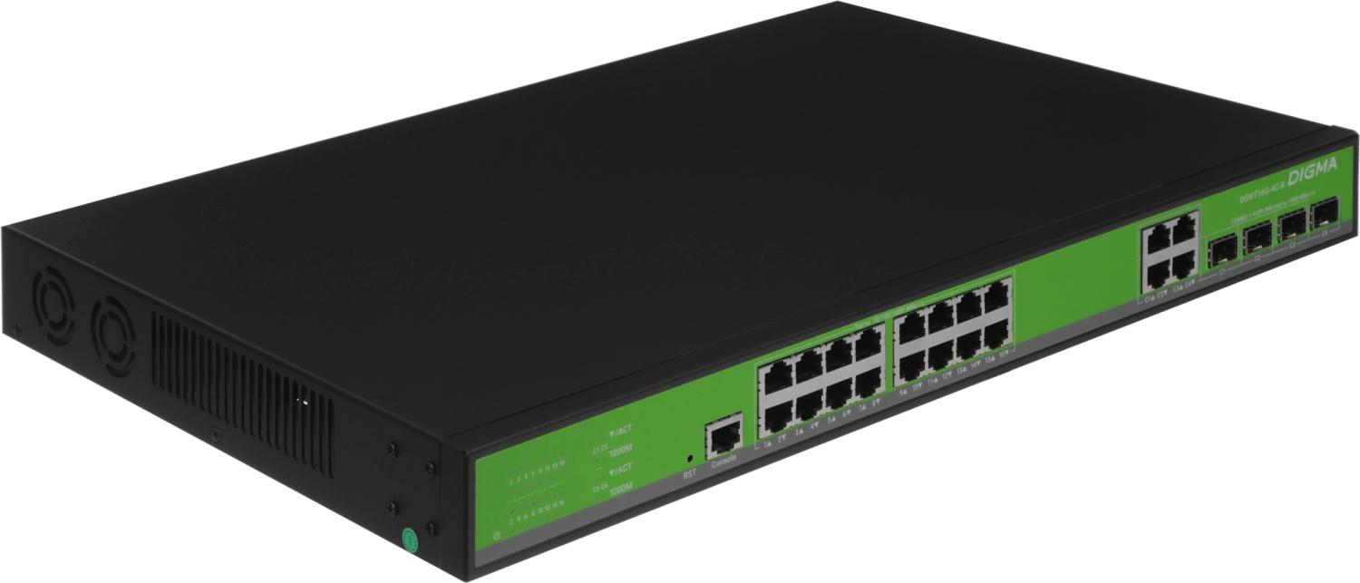 Коммутатор Digma DSW716G-4C-R (L2+) 16x1Гбит/с 4xКомбо(1000BASE-T/SFP) управляемый
