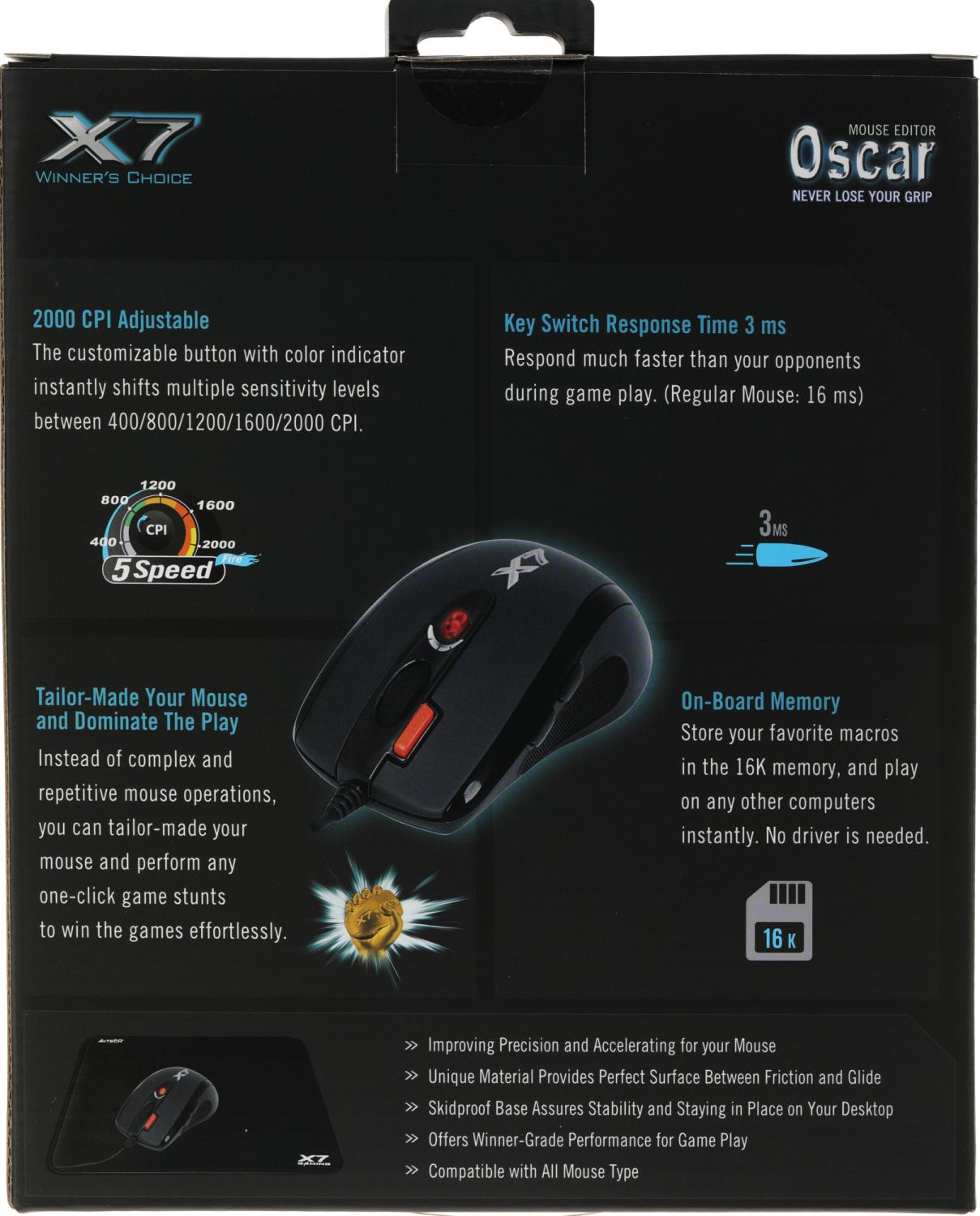 Мышь A4Tech X-7120 черный оптическая 2000dpi USB 7but (X-710BK+X7-200MP)