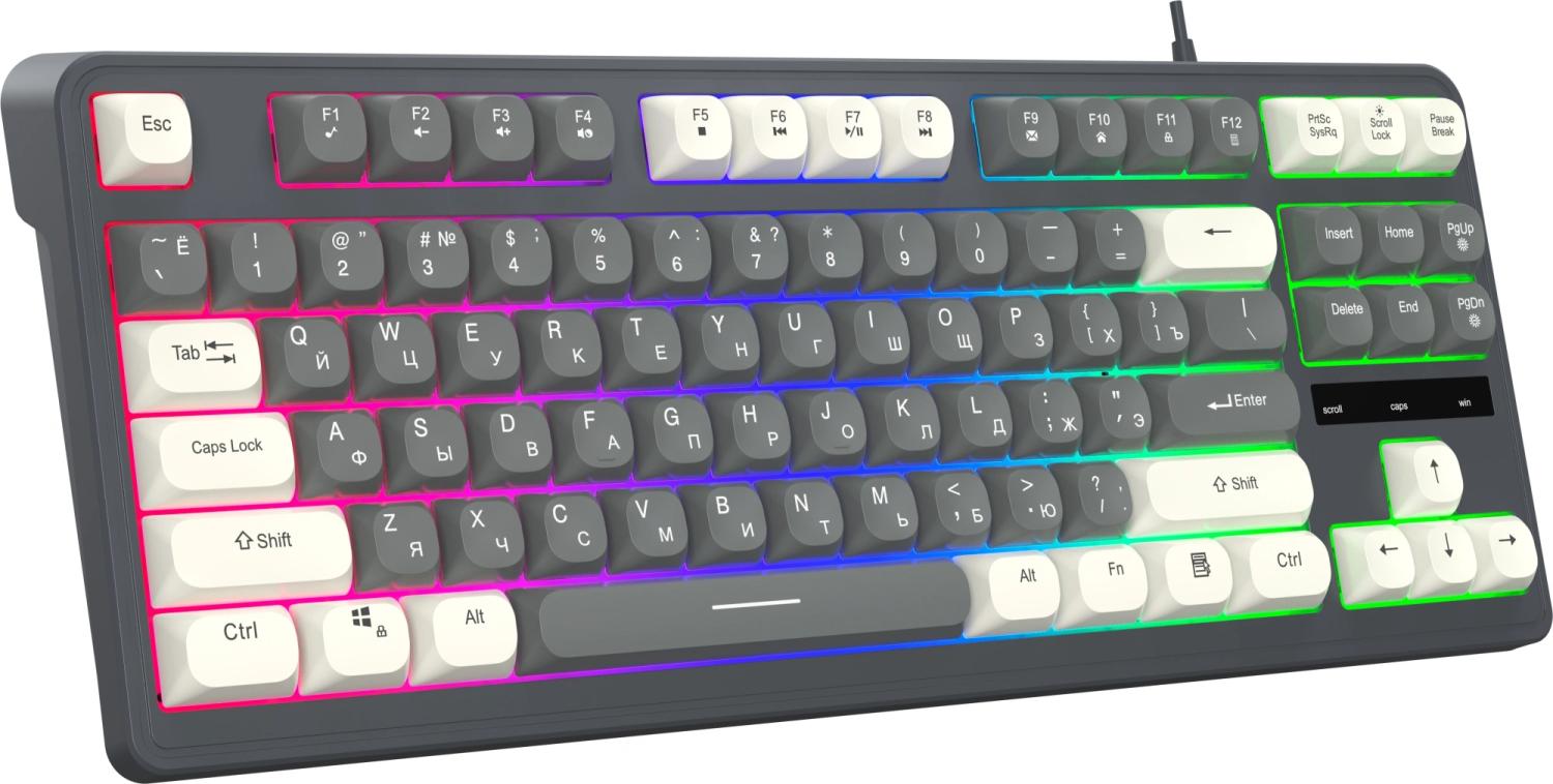 Клавиатура Оклик 711G серый/белый USB Multimedia for gamer LED (1790385) кабель 1.5м