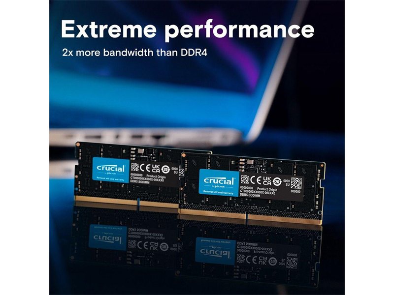Модуль памяти 8GB Crucial DDR5 4800 SO DIMM Classic Laptop Memory Non-ECC, CL40, 1.1V, SRx8, RTL