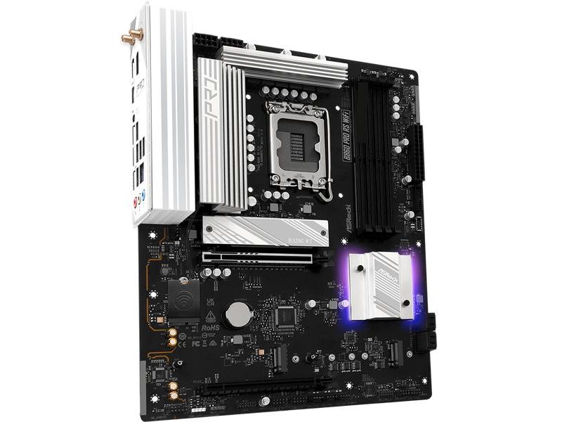 Материнская плата ASROCK B860 PRO RS WIFI, LGA1851, B860, 4*DDR5, 4*SATA, 4*M.2, 6*USB 3.2, 2*USB 2.0, Type-C, 2*PCIx16, 1*M.2 (Key E), HDMI+DP, ATX