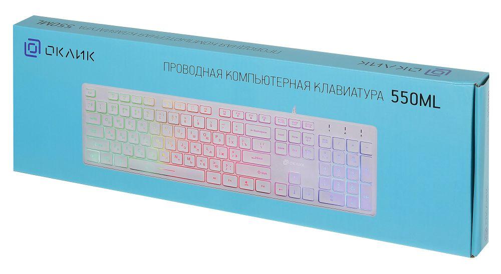 Клавиатура Оклик 550ML белый USB slim Multimedia LED (1061618) кабель 1.5м