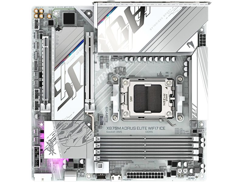 Материнская плата Gigabyte X870M AORUS ELITE WIFI7 ICE Socket AM5 AMD X870 4xDDR5 mATX AC`97 8ch(7.1) 2.5Gg RAID+HDMI