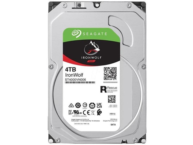 Жесткий диск Seagate IronWolf NAS HDD SATA 4Tb, 5400 rpm, 256Mb buffer, 512e/4Kn, ST4000VN006, 1 year, (analog ST4000VN008)