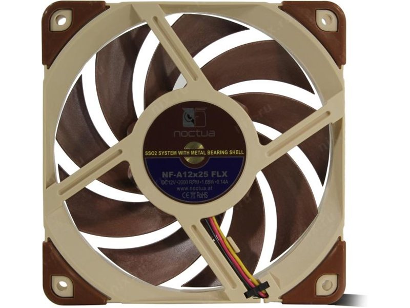Кулер для корпуса/ Case Cooler Noctua NF-A12x25 FLX (120x120x25mm, 3-pin, 49.7CFM, 22.6dBA, 2000RPM, Beige/Brown)