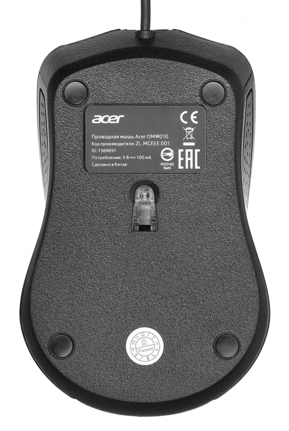 Мышь Acer OMW010 черный оптическая 1200dpi USB 3but (ZL.MCEEE.001)