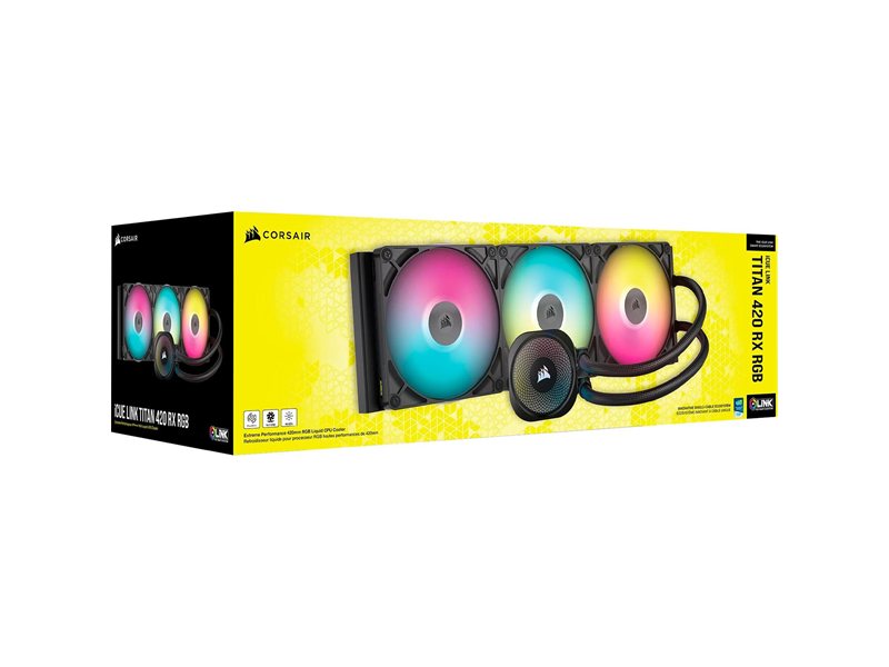 Система жидкостного охлаждения/ Water Cooling System Corsair iCUE LINK TITAN 420 RX RGB (420mm, Black, RGB/ Fans: 3x140mm, 94.7CFM, 36dBA, 1700RPM/ S: 1851, 1700, AM5, AM4)