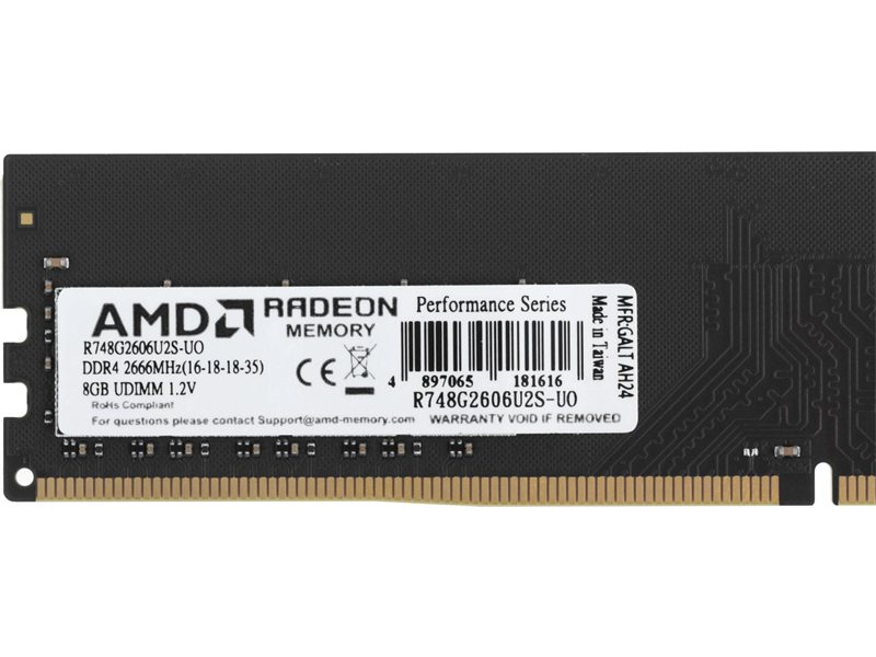 Память DDR4 8GB 2666MHz AMD R748G2606U2S-UO Radeon R7 Performance Series OEM PC4-21300 CL16 DIMM UDIMM 288-pin 1.2В single rank OEM