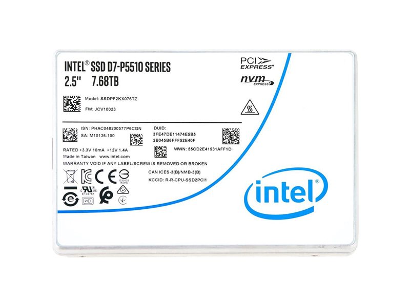 твердотельные диски Solidigm SSD 2.5"(SFF/U.2) P5510 Series (7.68TB, 2.5in PCIe 4.0 x4, 3D4, TLC) DWPD Up to 1