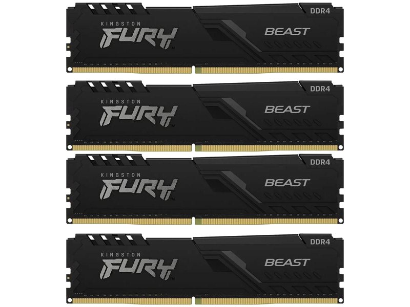 Модуль памяти Kingston 32GB Kingston DDR4 3200 DIMM FURY Beast Black Gaming Memory KF432C16BBK4/32 Non-ECC, CL16, 1.35V, KF432C16BBK4/32 1Gx8 (Kit of 4), RTL