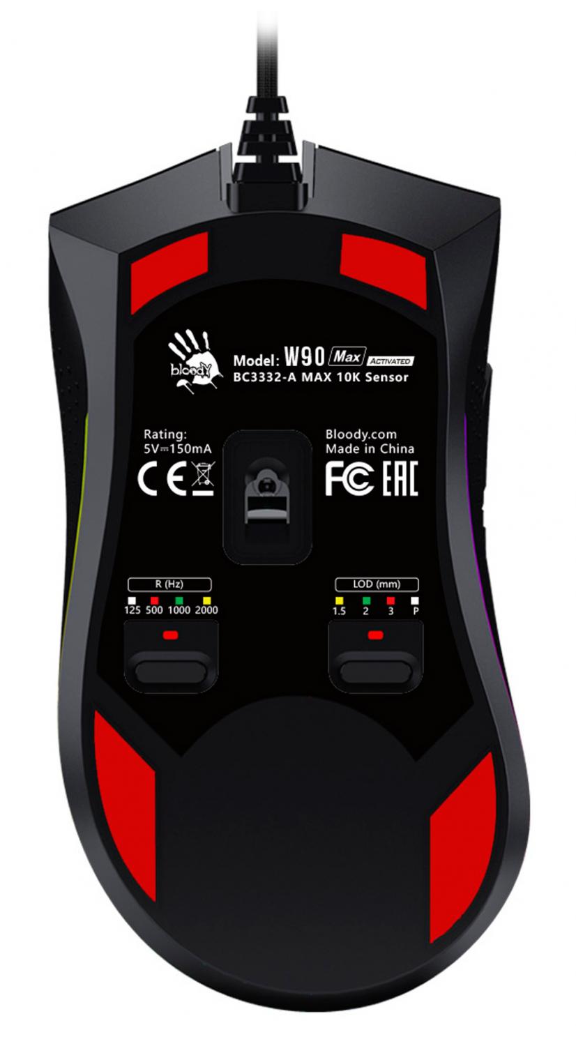 Мышь A4Tech Bloody W90 Max черный оптическая 10000dpi USB 7but (W90 MAX ( STONE BLACK))